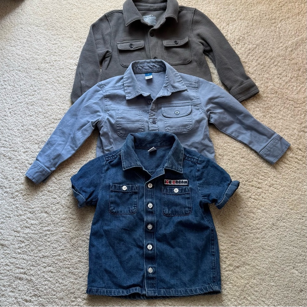 3T Boys Denim & Gray Jacket / Shirt / Shacket Set Lot - Ice Cream Truck!